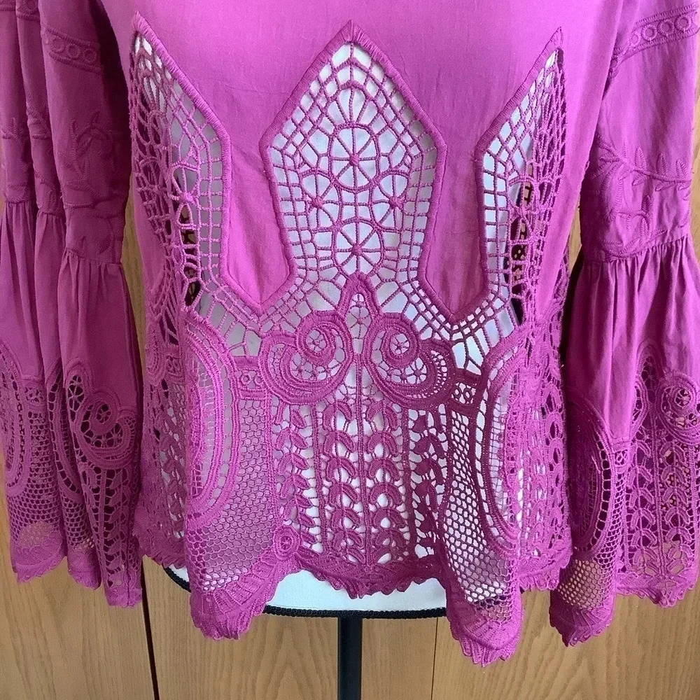 Anthropologie Chloe Oliver Plum Pink Lace Top Sz-S